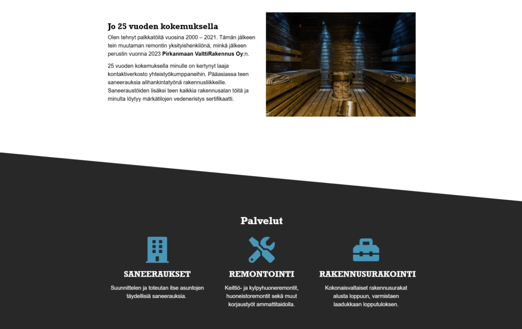 ValttiRakennus palvelut työnäyte, JeleTele Design