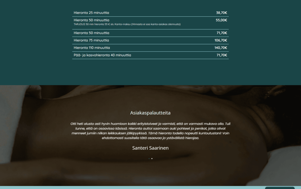 Hieroja Ollikainen hinnasto työnäyte, JeleTele Design